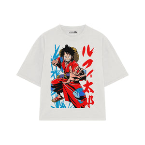Playera streetwear premium de anime y gaming ExtraLife MX, corte boxy oversized drop shoulder heavyweight en color Deep Black y Off-White, moda urbana mexicana de culto.