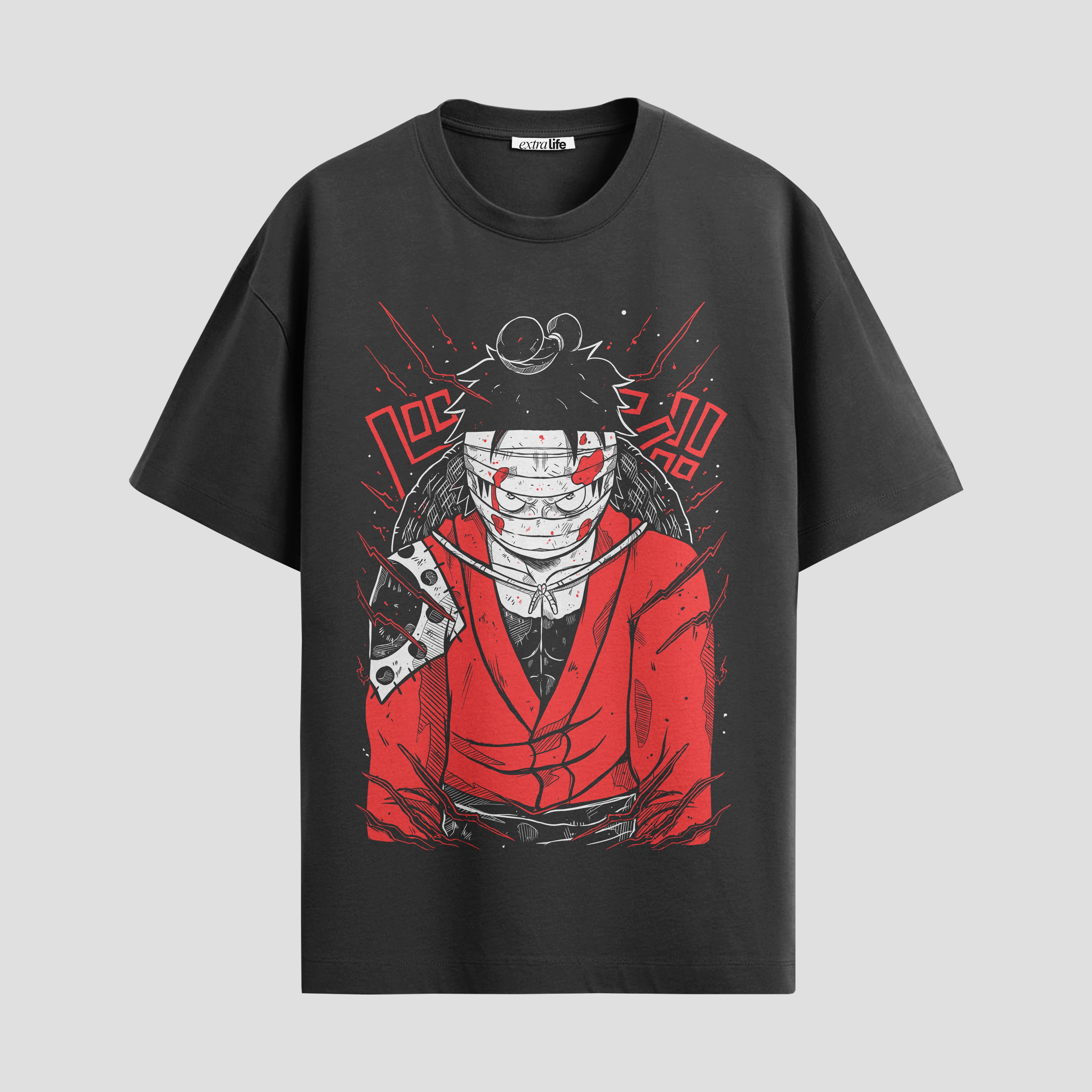 Playera urbana de anime y gaming ExtraLife MX, corte Standard Fit unisex ligero y transpirable en color Deep Black y Pure White, ropa de uso diario para gym y casual.