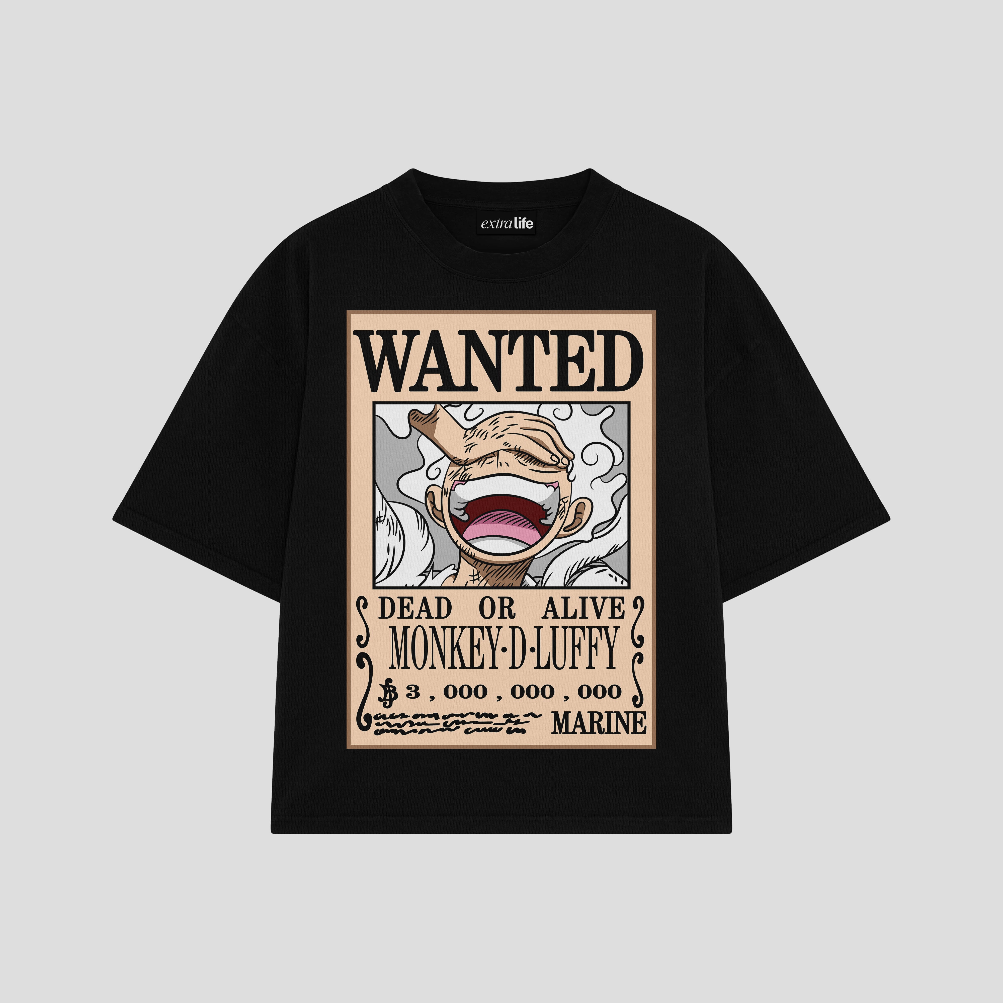 Playera streetwear premium de anime y gaming ExtraLife MX, corte boxy oversized drop shoulder heavyweight en color Deep Black y Off-White, moda urbana mexicana de culto.