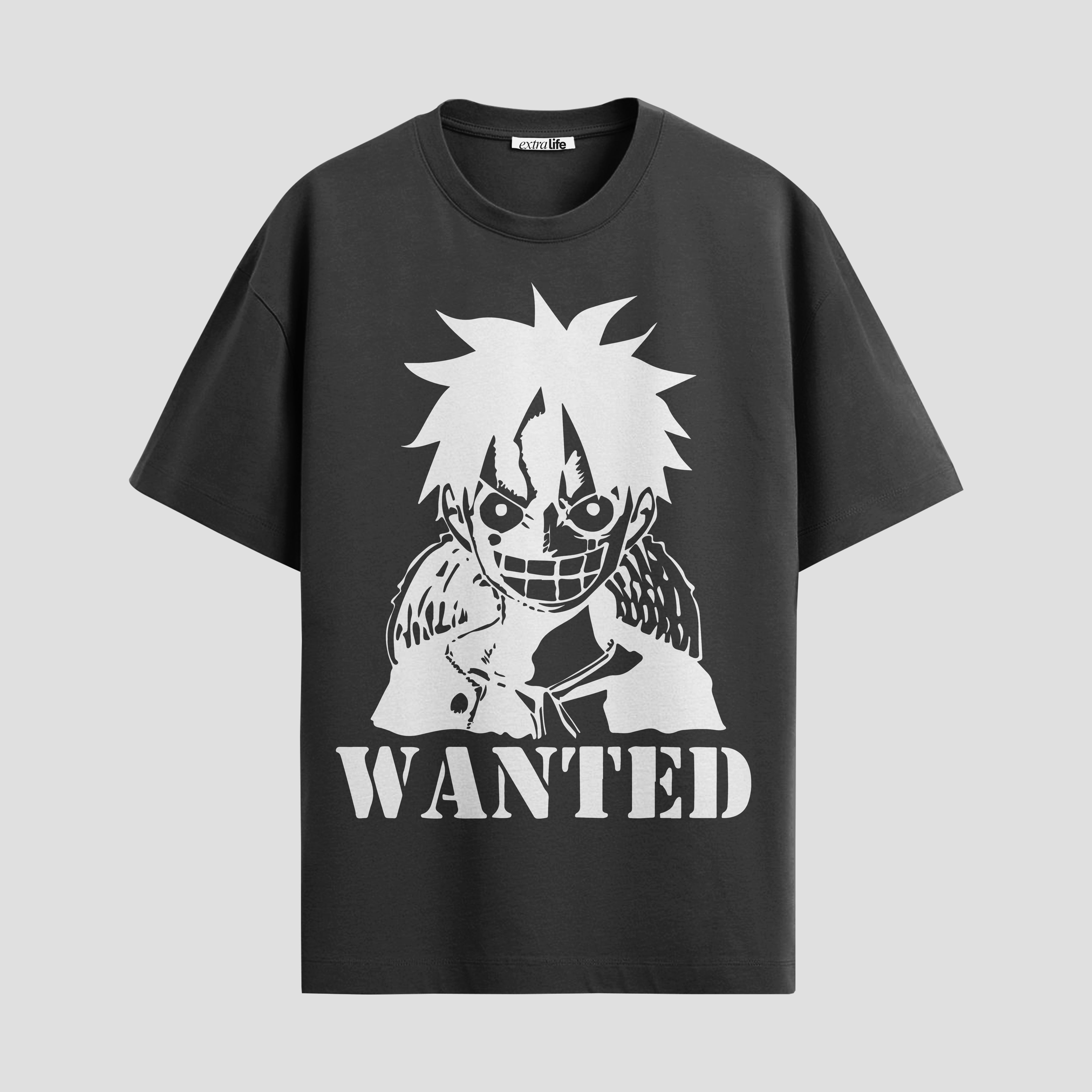 Playera urbana de anime y gaming ExtraLife MX, corte Standard Fit unisex ligero y transpirable en color Deep Black y Pure White, ropa de uso diario para gym y casual.