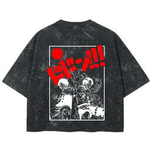Playera streetwear premium de anime y gaming ExtraLife MX, corte boxy deluxe mineral wash heavyweight en color Acid Wash, moda urbana mexicana de culto.