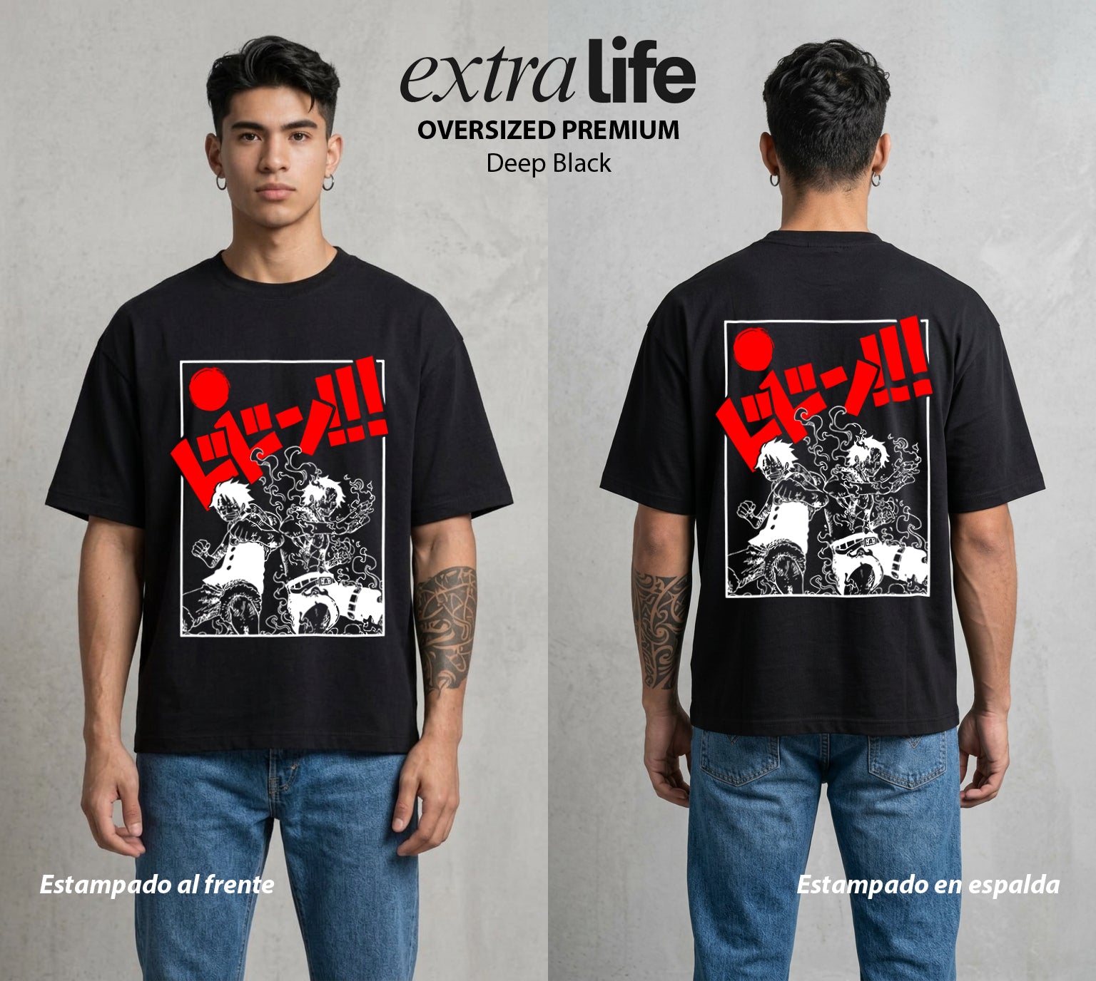 Mar de los Piratas | Puño de Fuego #03218 - Playera Oversized Premium | Deep Black - Foto en modelo
