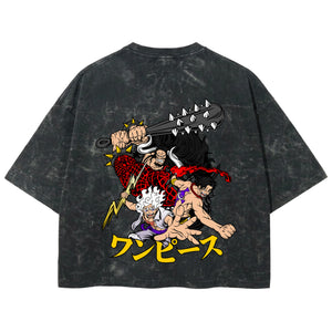 Playera streetwear premium de anime y gaming ExtraLife MX, corte boxy deluxe mineral wash heavyweight en color Acid Wash, moda urbana mexicana de culto.