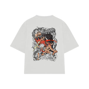Playera streetwear premium de anime y gaming ExtraLife MX, corte oversized drop shoulder ligero y fresco en color Deep Black y Off-White, moda urbana mexicana de culto.