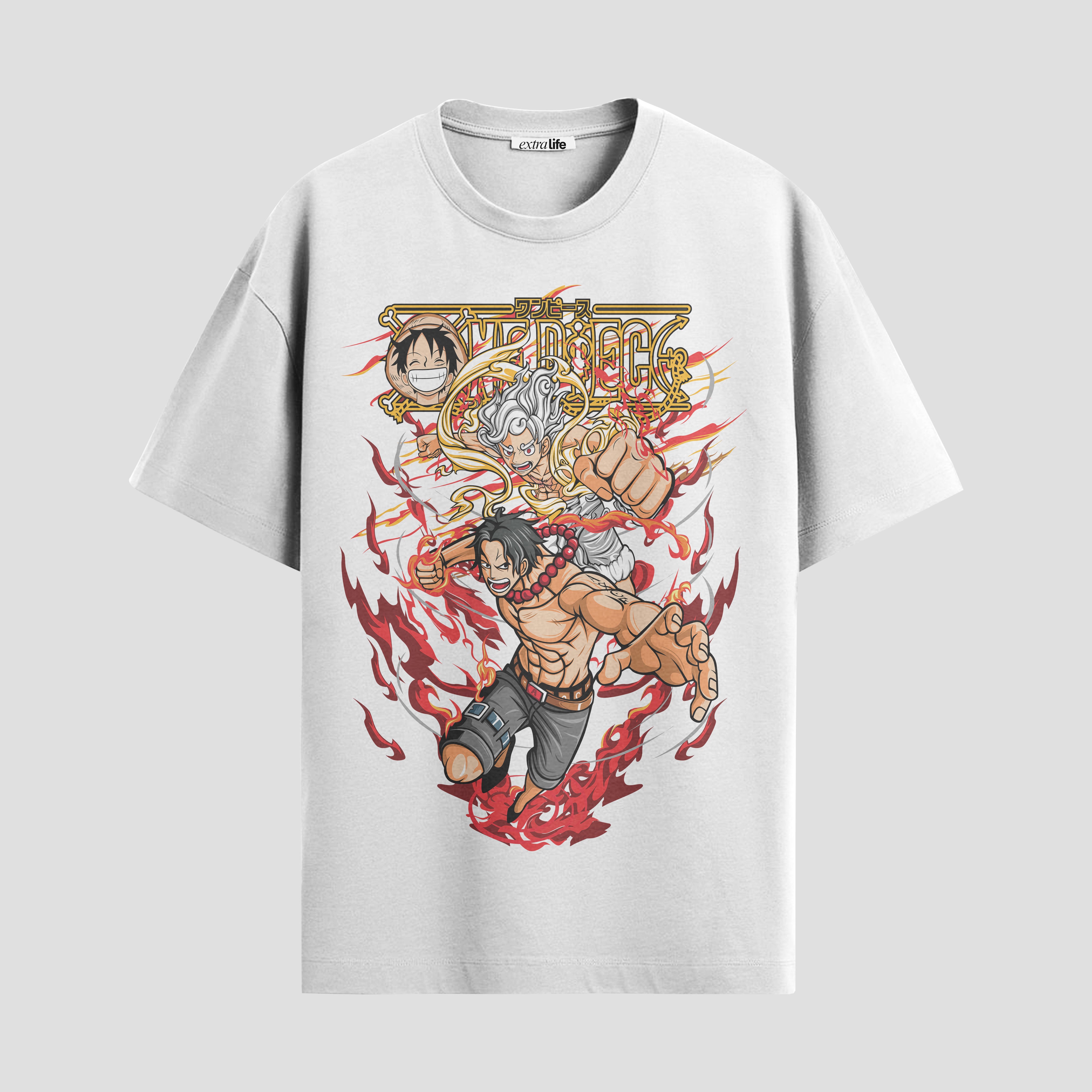Playera urbana de anime y gaming ExtraLife MX, corte Standard Fit unisex ligero y transpirable en color Deep Black y Pure White, ropa de uso diario para gym y casual.