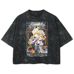 Playera streetwear premium de anime y gaming ExtraLife MX, corte boxy deluxe mineral wash heavyweight en color Acid Wash, moda urbana mexicana de culto.