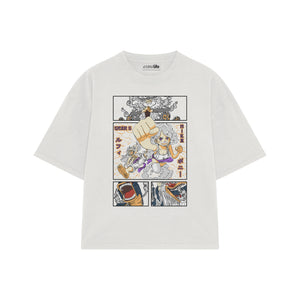 Playera streetwear premium de anime y gaming ExtraLife MX, corte boxy oversized drop shoulder heavyweight en color Deep Black y Off-White, moda urbana mexicana de culto.