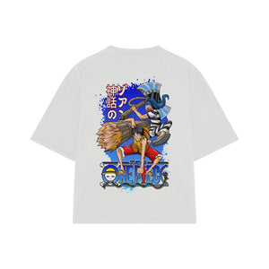 Playera streetwear premium de anime y gaming ExtraLife MX, corte boxy oversized drop shoulder heavyweight en color Deep Black y Off-White, moda urbana mexicana de culto.