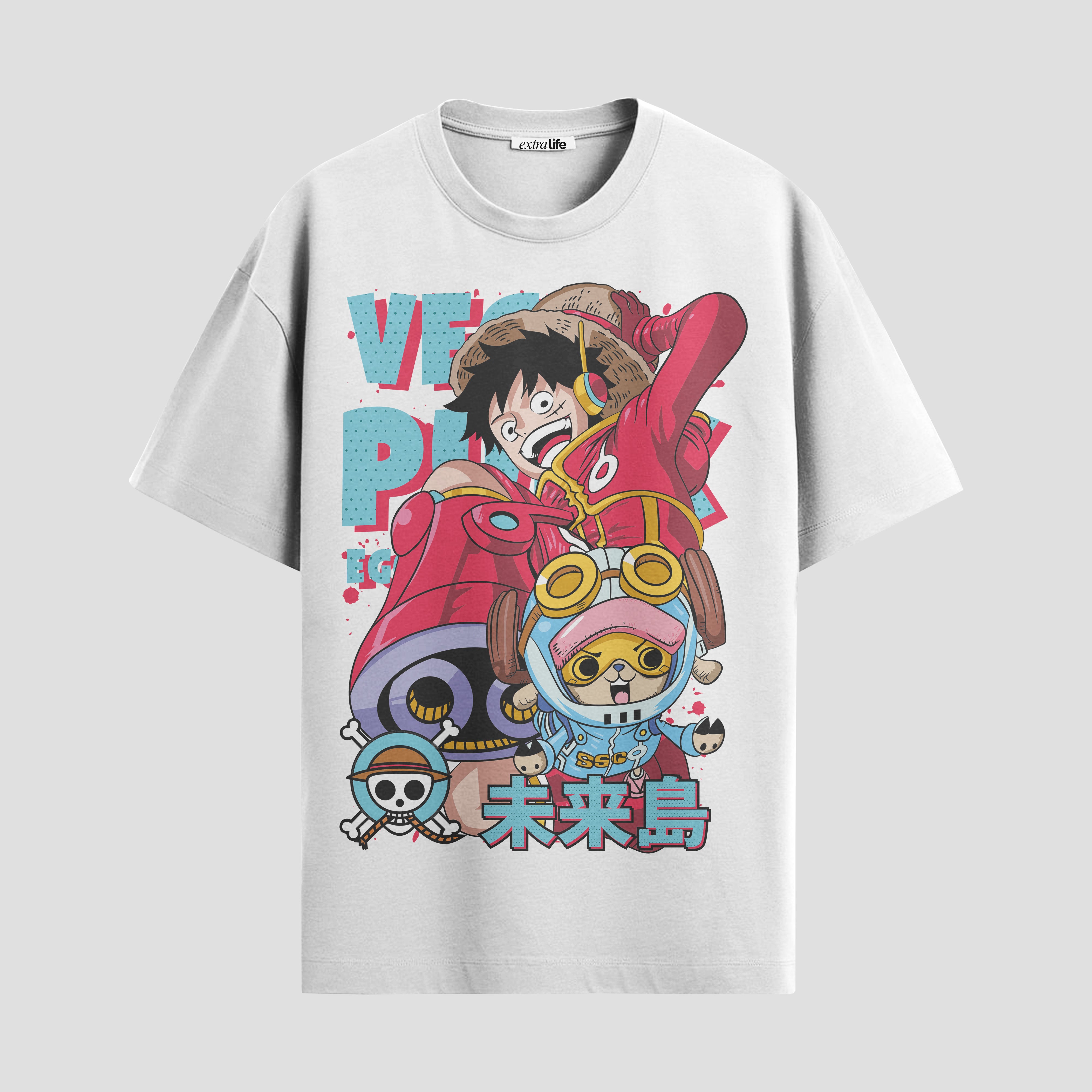 Playera urbana de anime y gaming ExtraLife MX, corte Standard Fit unisex ligero y transpirable en color Deep Black y Pure White, ropa de uso diario para gym y casual.