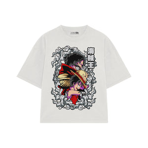 Playera streetwear premium de anime y gaming ExtraLife MX, corte boxy oversized drop shoulder heavyweight en color Deep Black y Off-White, moda urbana mexicana de culto.