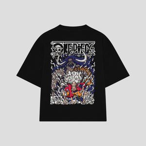 Playera streetwear premium de anime y gaming ExtraLife MX, corte boxy oversized drop shoulder heavyweight en color Deep Black y Off-White, moda urbana mexicana de culto.