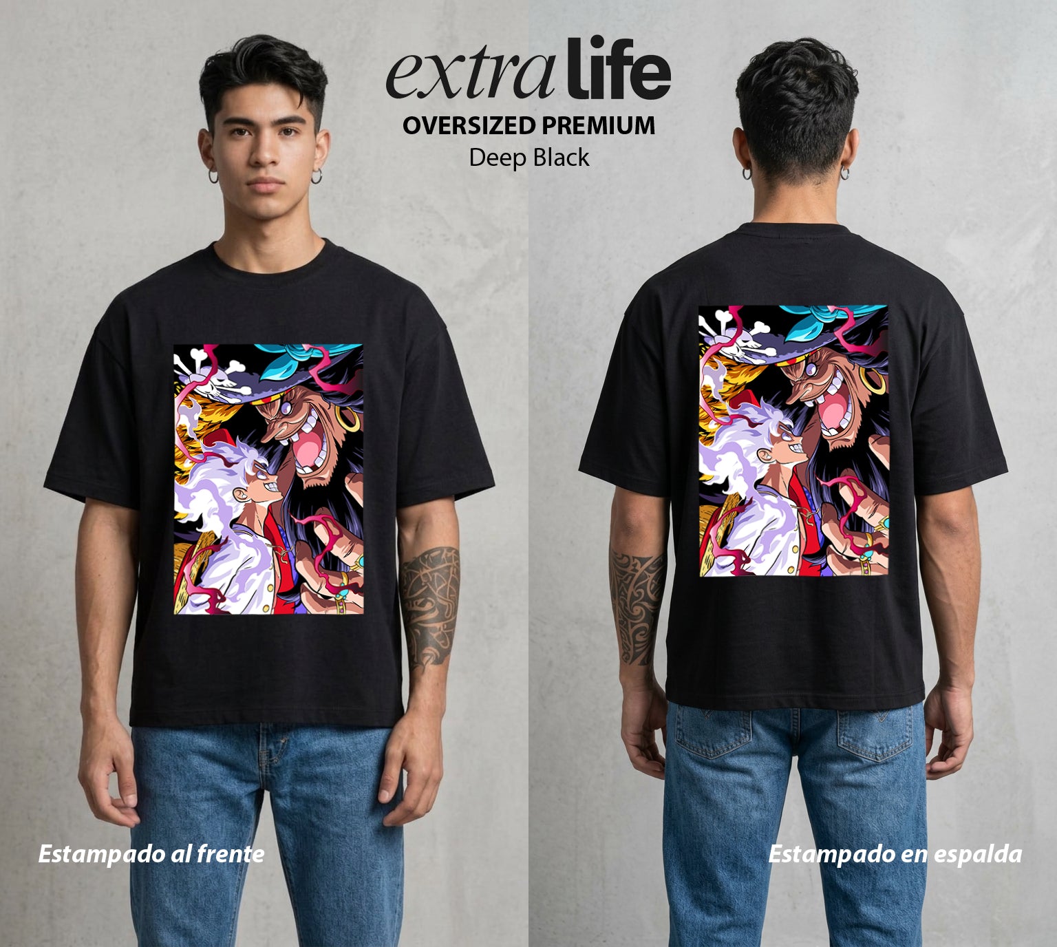 Mar de los Piratas | Capitan de Goma #03231 - Playera Oversized Premium | Deep Black - Foto en modelo