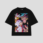 Playera streetwear premium de anime y gaming ExtraLife MX, corte boxy oversized drop shoulder heavyweight en color Deep Black y Off-White, moda urbana mexicana de culto.