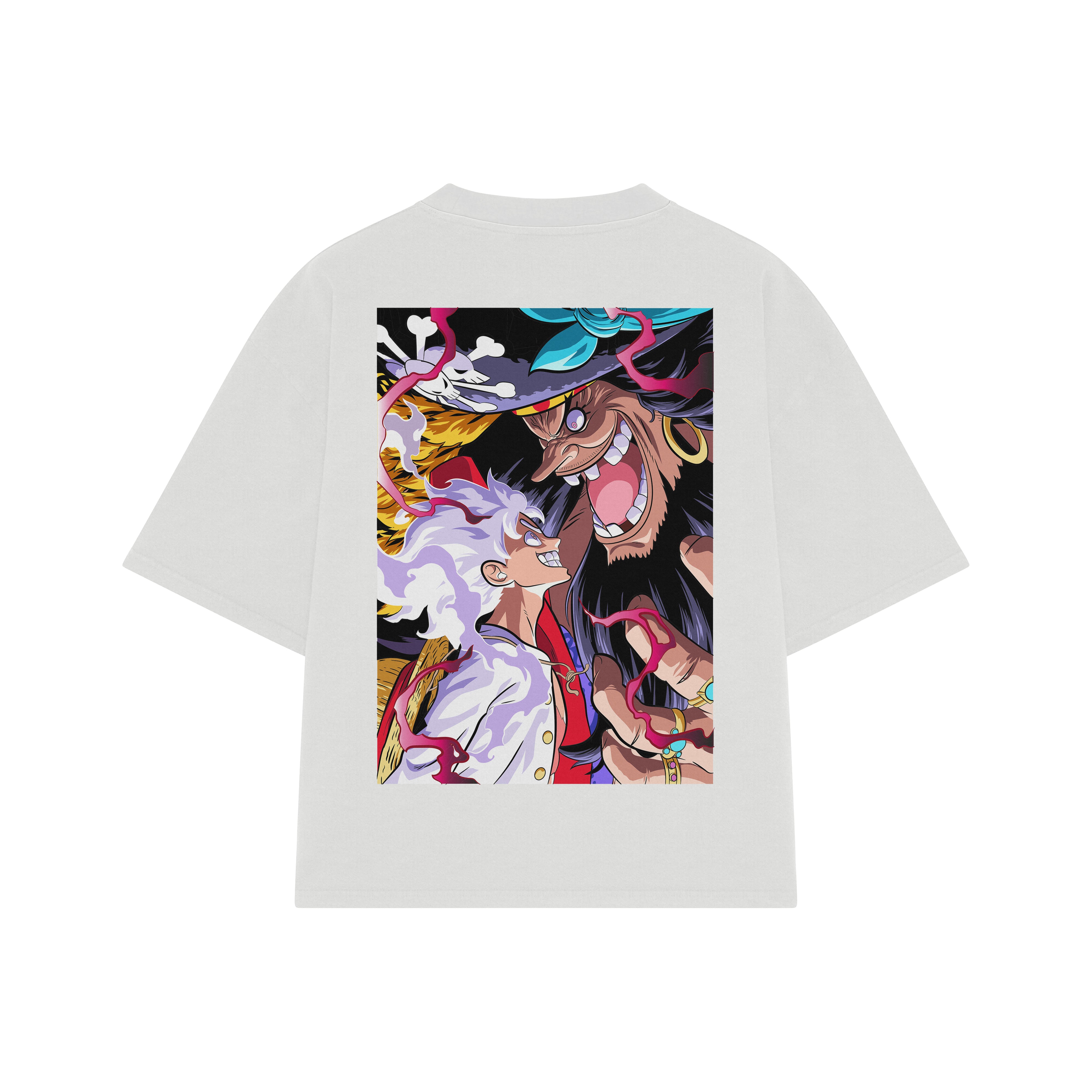 Playera streetwear premium de anime y gaming ExtraLife MX, corte boxy oversized drop shoulder heavyweight en color Deep Black y Off-White, moda urbana mexicana de culto.