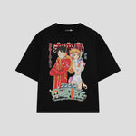 Playera streetwear premium de anime y gaming ExtraLife MX, corte boxy oversized drop shoulder heavyweight en color Deep Black y Off-White, moda urbana mexicana de culto.