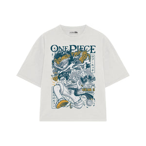 Playera streetwear premium de anime y gaming ExtraLife MX, corte boxy oversized drop shoulder heavyweight en color Deep Black y Off-White, moda urbana mexicana de culto.