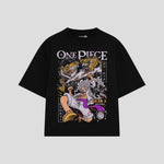 Playera streetwear premium de anime y gaming ExtraLife MX, corte boxy oversized drop shoulder heavyweight en color Deep Black y Off-White, moda urbana mexicana de culto.