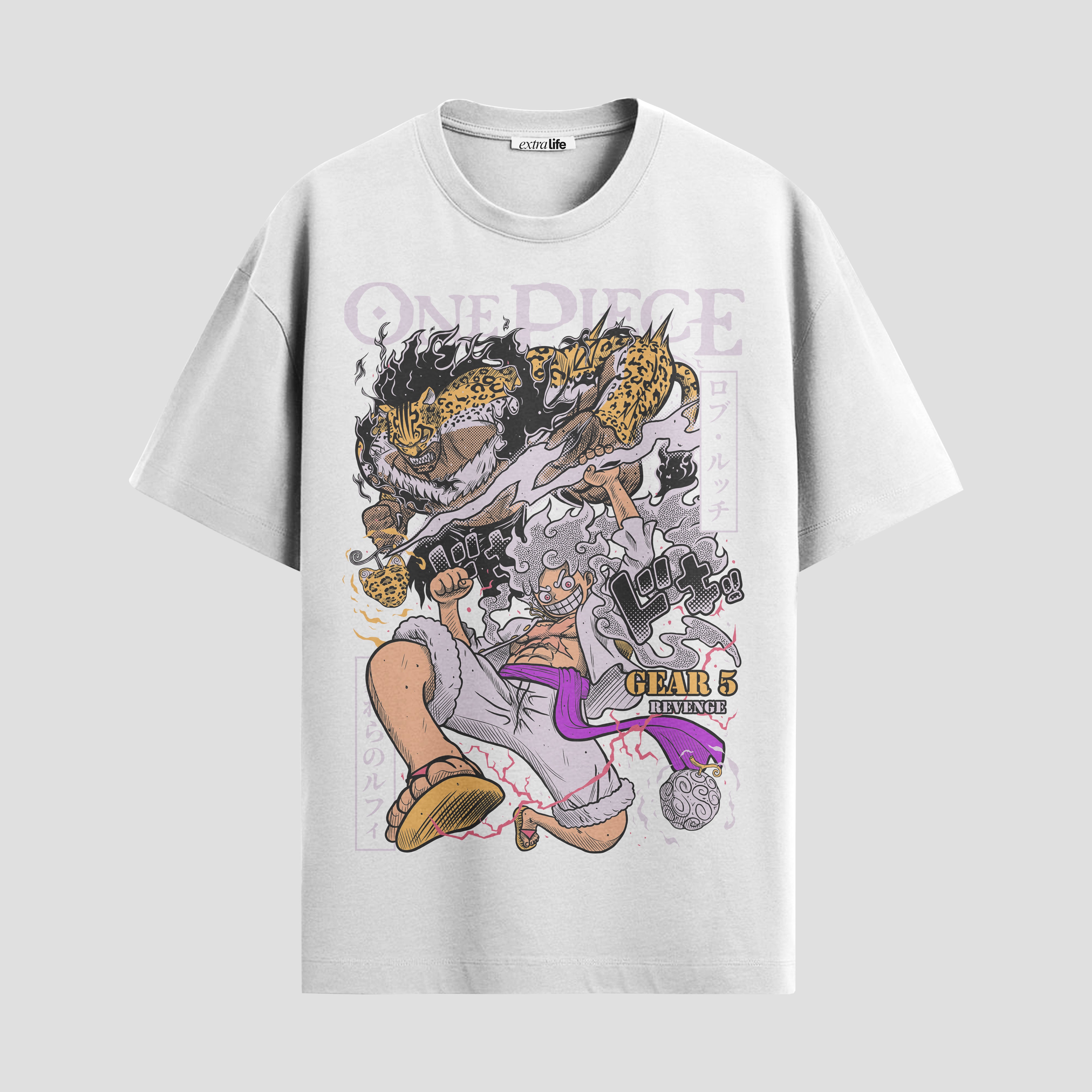 Playera urbana de anime y gaming ExtraLife MX, corte Standard Fit unisex ligero y transpirable en color Deep Black y Pure White, ropa de uso diario para gym y casual.