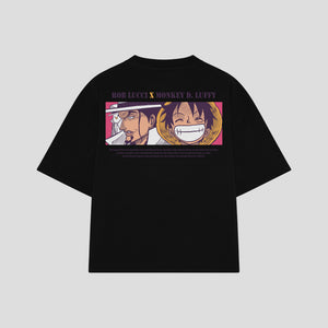 Playera streetwear premium de anime y gaming ExtraLife MX, corte boxy oversized drop shoulder heavyweight en color Deep Black y Off-White, moda urbana mexicana de culto.