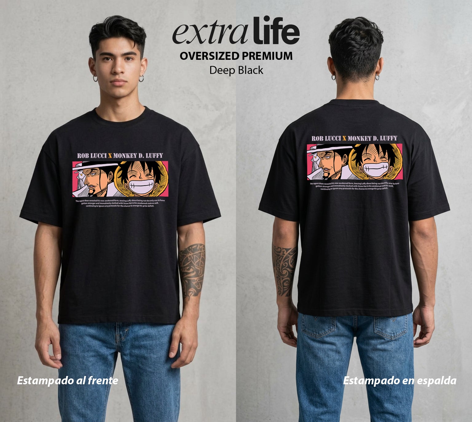 Mar de los Piratas | Hombre de Goma #03240 - Playera Oversized Premium | Deep Black - Foto en modelo