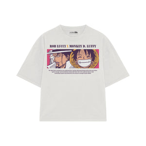 Playera streetwear premium de anime y gaming ExtraLife MX, corte boxy oversized drop shoulder heavyweight en color Deep Black y Off-White, moda urbana mexicana de culto.