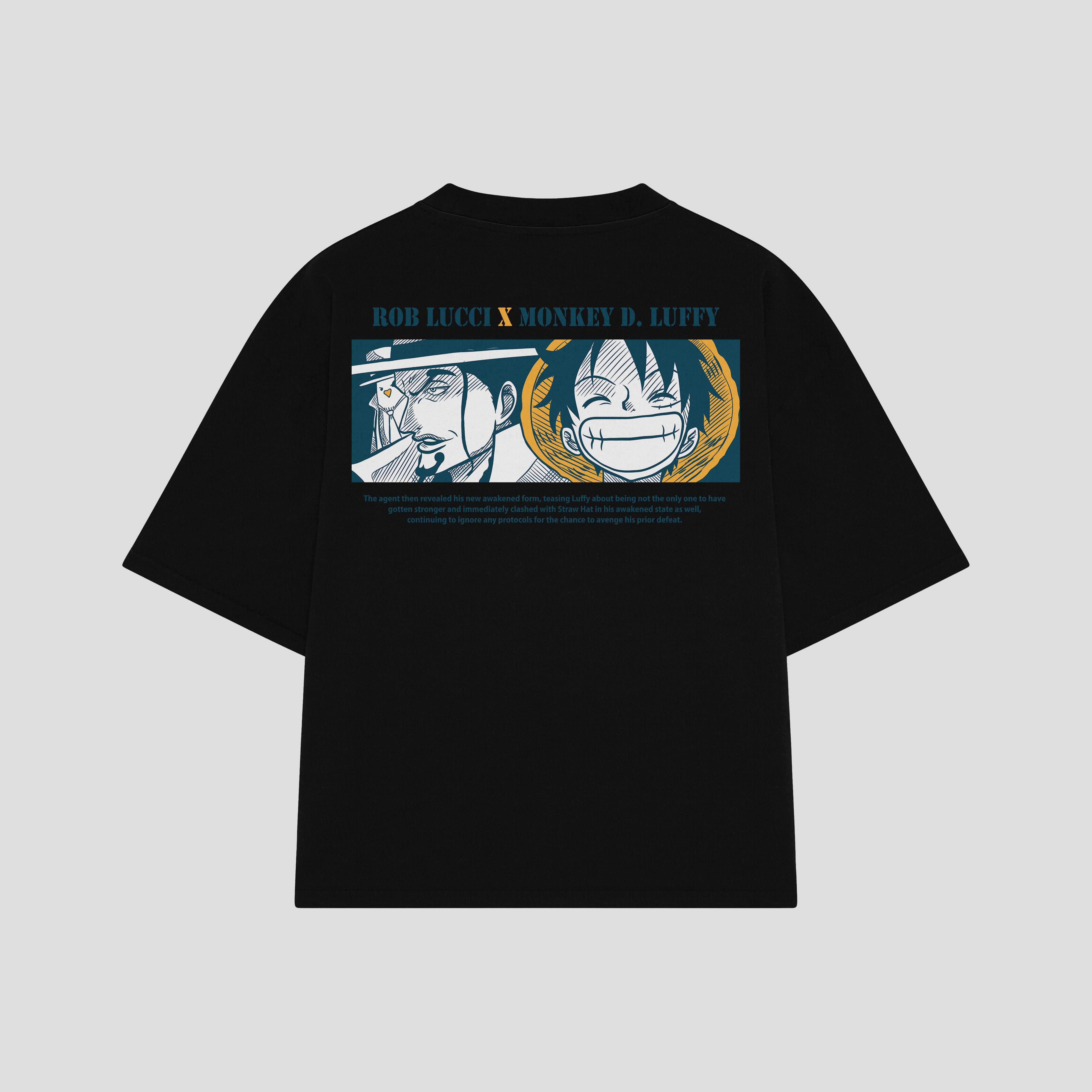Playera streetwear premium de anime y gaming ExtraLife MX, corte boxy oversized drop shoulder heavyweight en color Deep Black y Off-White, moda urbana mexicana de culto.