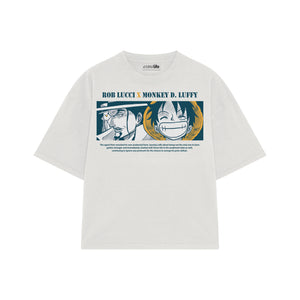Playera streetwear premium de anime y gaming ExtraLife MX, corte boxy oversized drop shoulder heavyweight en color Deep Black y Off-White, moda urbana mexicana de culto.