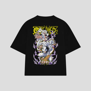 Playera streetwear premium de anime y gaming ExtraLife MX, corte boxy oversized drop shoulder heavyweight en color Deep Black y Off-White, moda urbana mexicana de culto.
