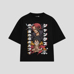 Playera streetwear premium de anime y gaming ExtraLife MX, corte boxy oversized drop shoulder heavyweight en color Deep Black y Off-White, moda urbana mexicana de culto.