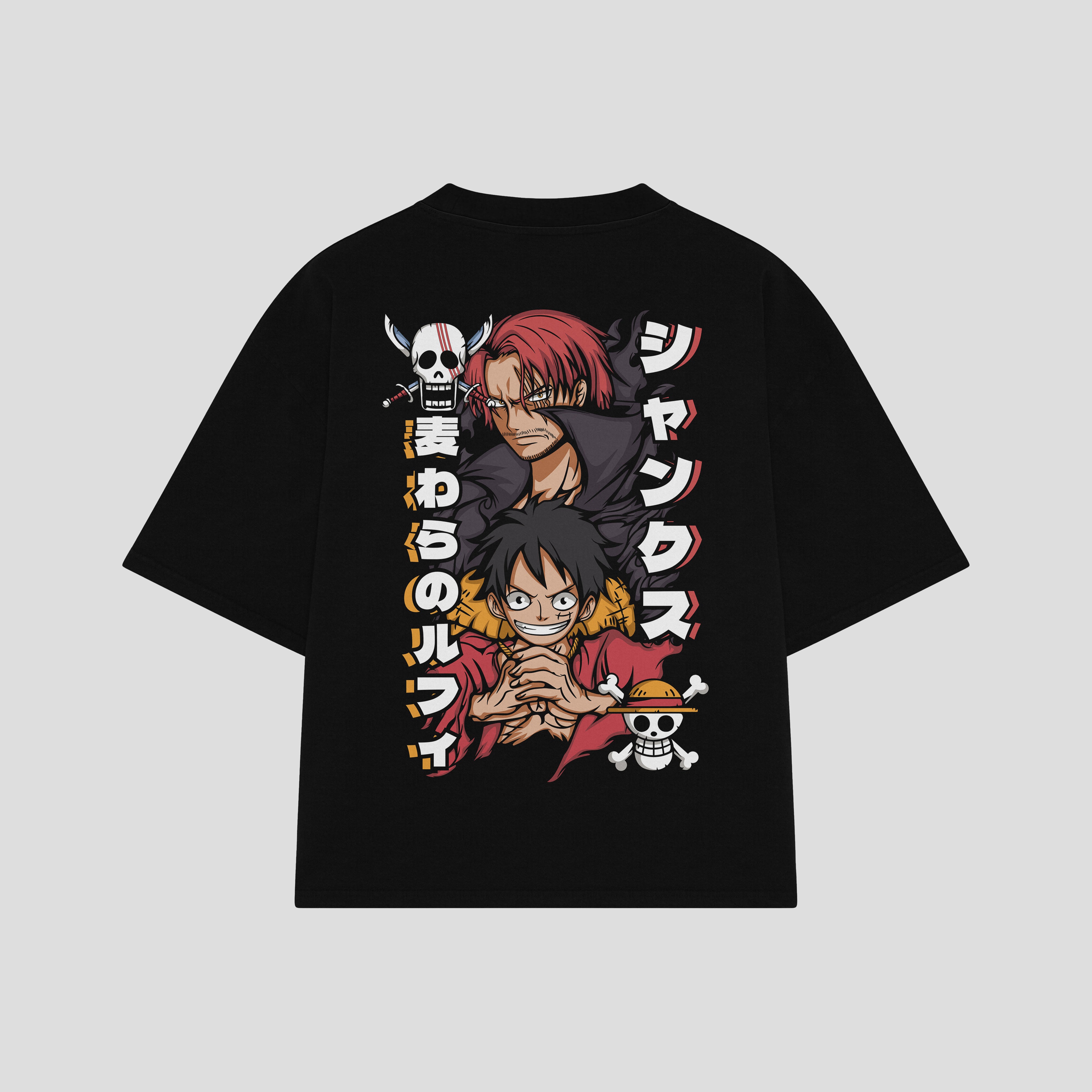 Playera streetwear premium de anime y gaming ExtraLife MX, corte boxy oversized drop shoulder heavyweight en color Deep Black y Off-White, moda urbana mexicana de culto.