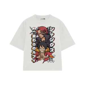 Playera streetwear premium de anime y gaming ExtraLife MX, corte boxy oversized drop shoulder heavyweight en color Deep Black y Off-White, moda urbana mexicana de culto.
