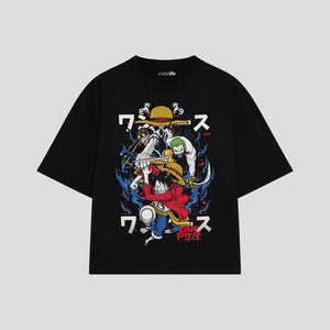 Playera streetwear premium de anime y gaming ExtraLife MX, corte boxy oversized drop shoulder heavyweight en color Deep Black y Off-White, moda urbana mexicana de culto.