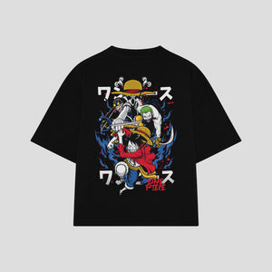 Playera streetwear premium de anime y gaming ExtraLife MX, corte boxy oversized drop shoulder heavyweight en color Deep Black y Off-White, moda urbana mexicana de culto.