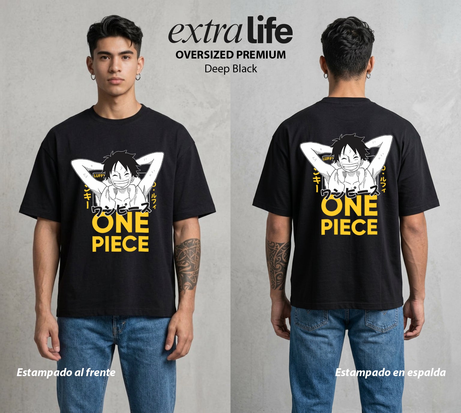 Mar de los Piratas | Capitan de Goma #03250 - Playera Oversized Premium | Deep Black - Foto en modelo
