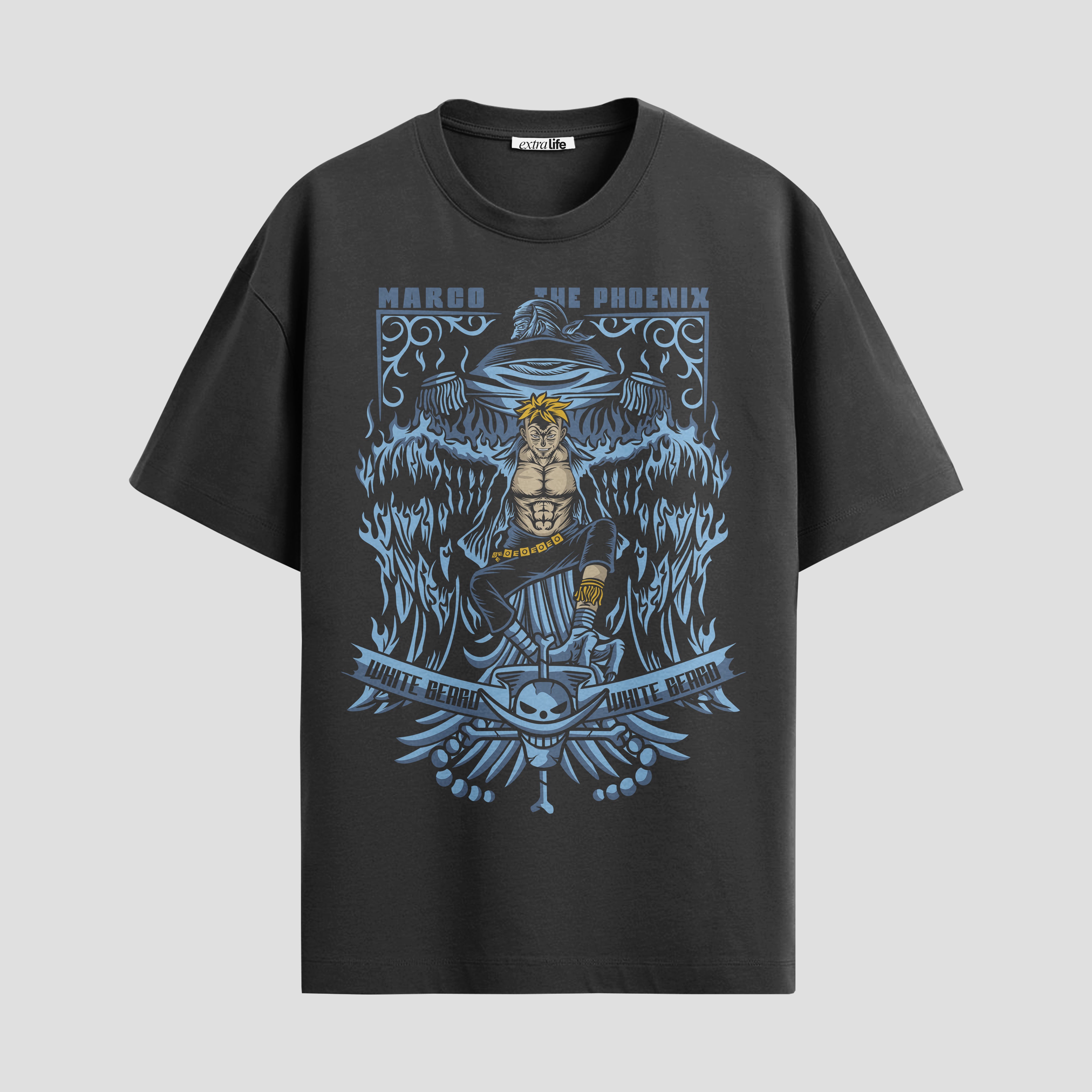 Playera urbana de anime y gaming ExtraLife MX, corte Standard Fit unisex ligero y transpirable en color Deep Black y Pure White, ropa de uso diario para gym y casual.