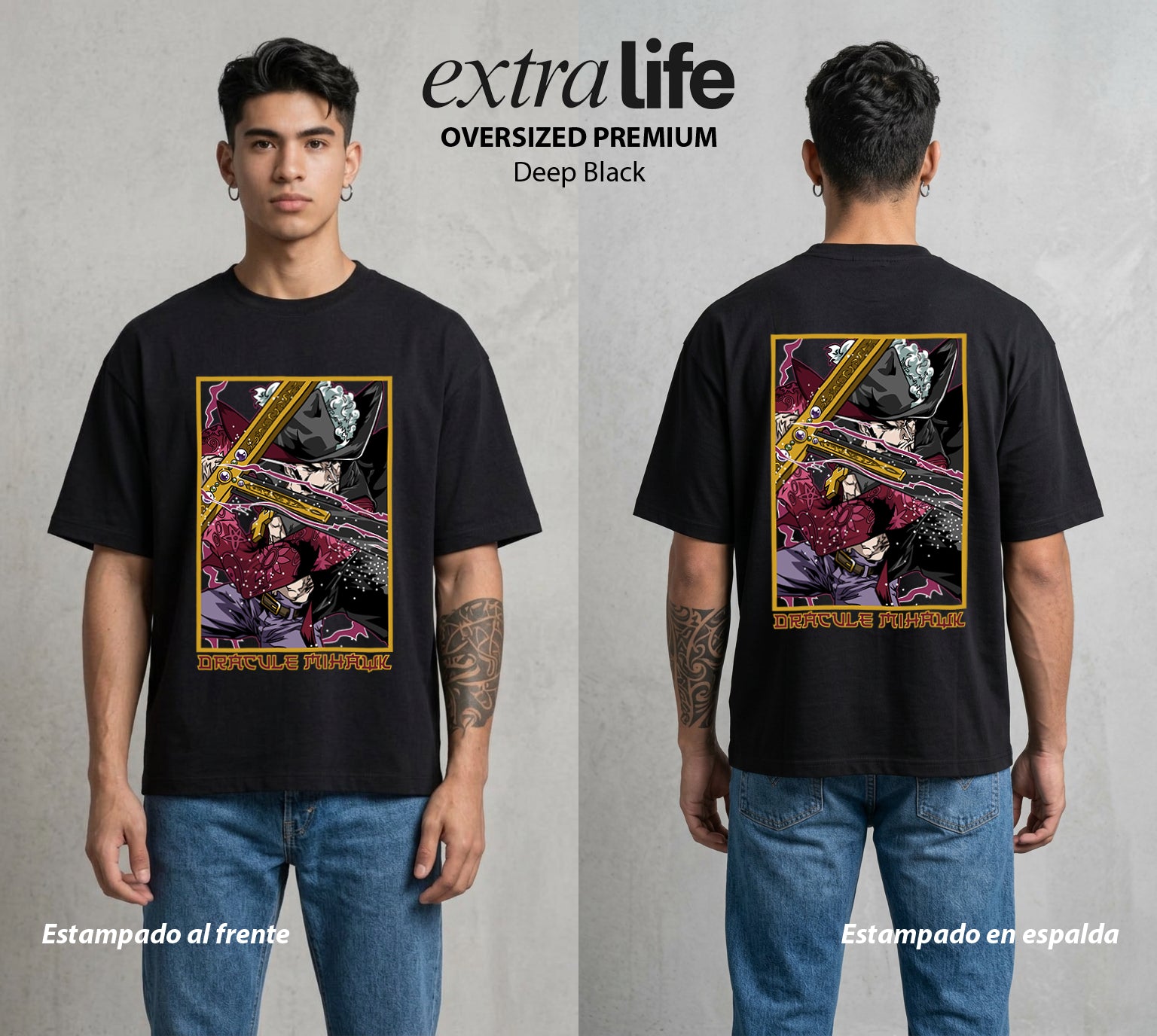 Mar de los Piratas | La Espada del Mundo #03253 - Playera Oversized Premium | Deep Black - Foto en modelo