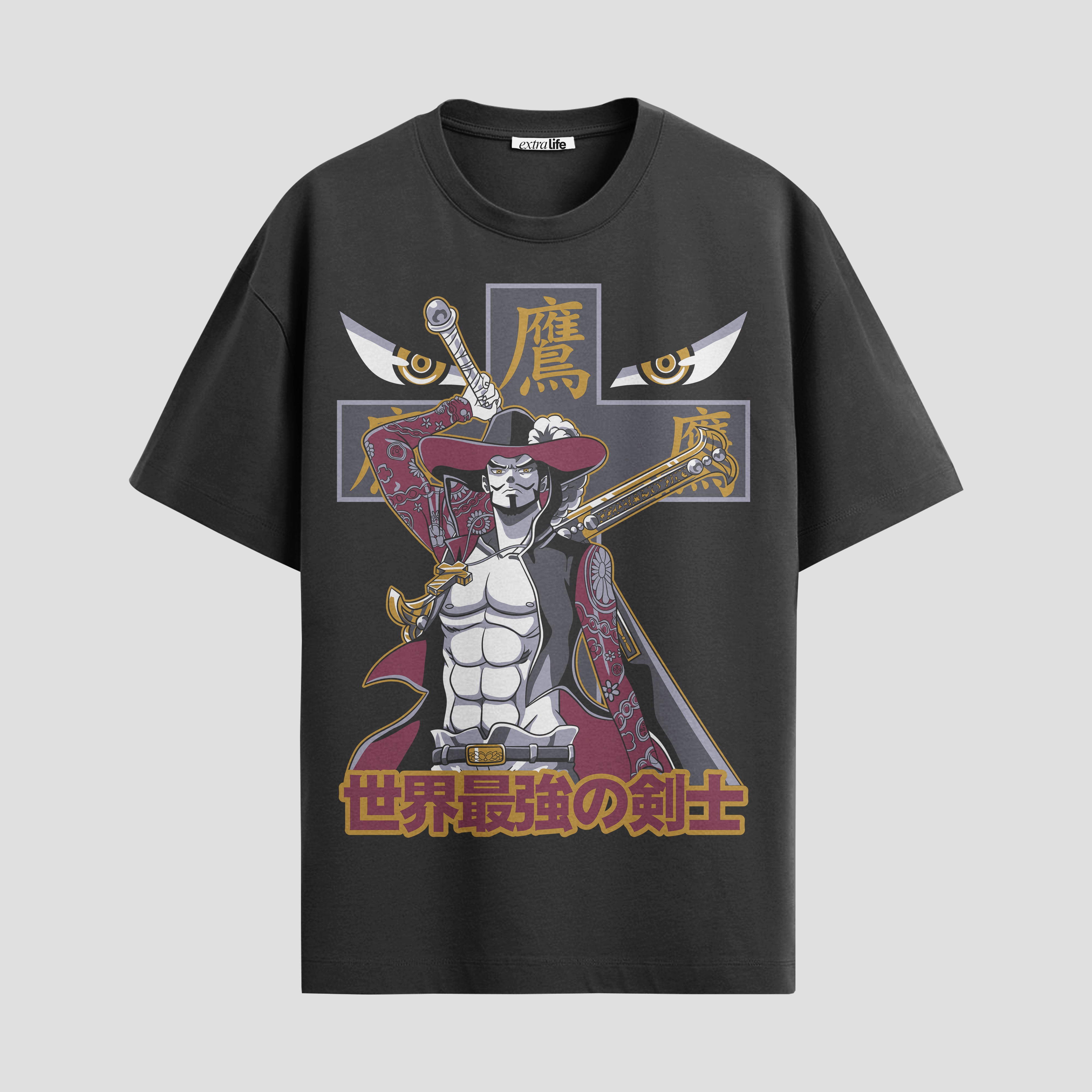 Playera urbana de anime y gaming ExtraLife MX, corte Standard Fit unisex ligero y transpirable en color Deep Black y Pure White, ropa de uso diario para gym y casual.