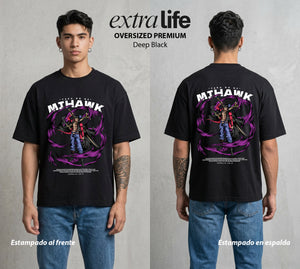 Mar de los Piratas | El Espadachin Mas Fuerte #03256 - Playera Oversized Premium | Deep Black - Foto en modelo