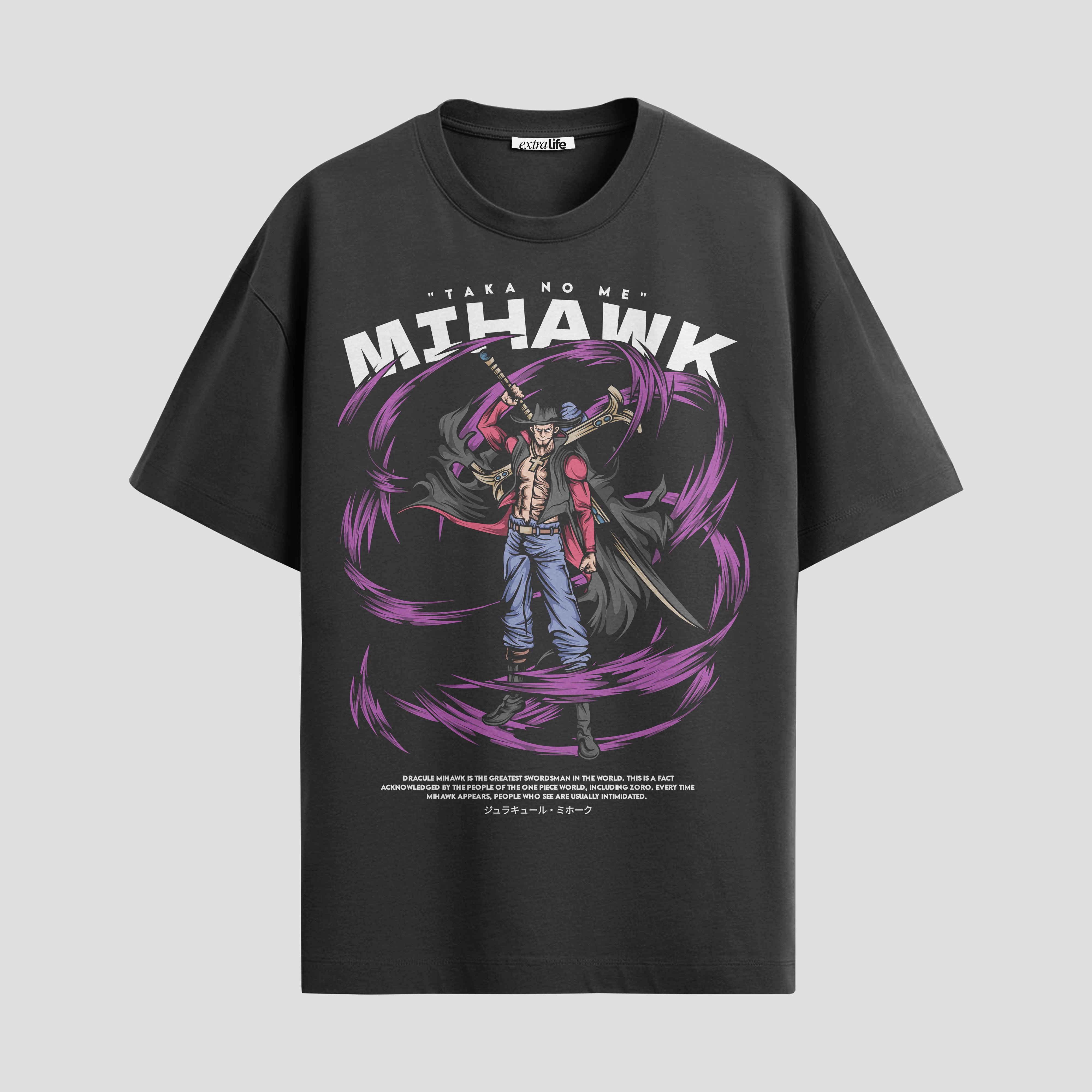 Playera urbana de anime y gaming ExtraLife MX, corte Standard Fit unisex ligero y transpirable en color Deep Black y Pure White, ropa de uso diario para gym y casual.