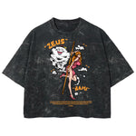 Playera streetwear premium de anime y gaming ExtraLife MX, corte boxy deluxe mineral wash heavyweight en color Acid Wash, moda urbana mexicana de culto.