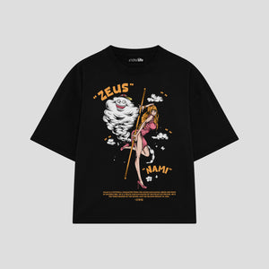 Playera streetwear premium de anime y gaming ExtraLife MX, corte boxy oversized drop shoulder heavyweight en color Deep Black y Off-White, moda urbana mexicana de culto.
