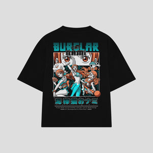 Playera streetwear premium de anime y gaming ExtraLife MX, corte boxy oversized drop shoulder heavyweight en color Deep Black y Off-White, moda urbana mexicana de culto.