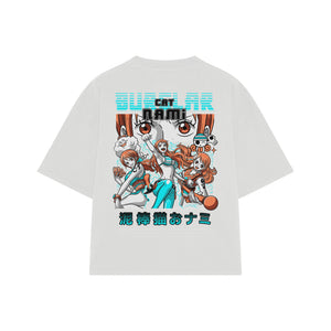Playera streetwear premium de anime y gaming ExtraLife MX, corte boxy oversized drop shoulder heavyweight en color Deep Black y Off-White, moda urbana mexicana de culto.