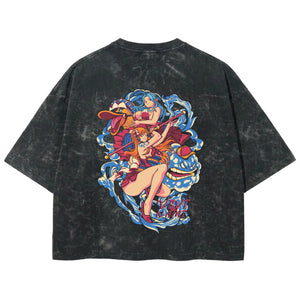 Playera streetwear premium de anime y gaming ExtraLife MX, corte boxy deluxe mineral wash heavyweight en color Acid Wash, moda urbana mexicana de culto.