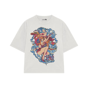 Playera streetwear premium de anime y gaming ExtraLife MX, corte boxy oversized drop shoulder heavyweight en color Deep Black y Off-White, moda urbana mexicana de culto.