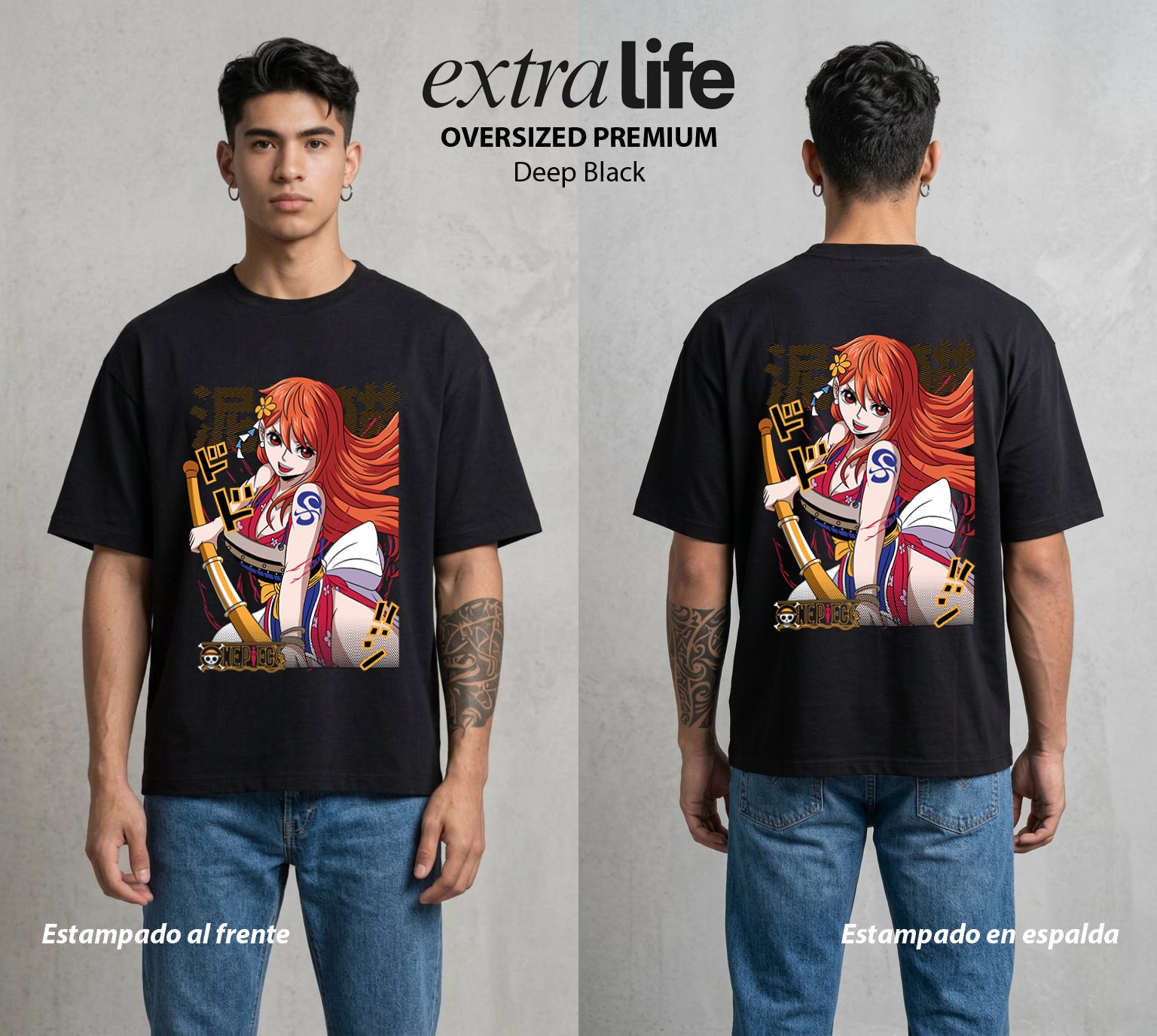 Mar de los Piratas | Clementine del Mar #03276 - Playera Oversized Premium | Deep Black - Foto en modelo