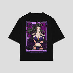 Playera streetwear premium de anime y gaming ExtraLife MX, corte boxy oversized drop shoulder heavyweight en color Deep Black y Off-White, moda urbana mexicana de culto.