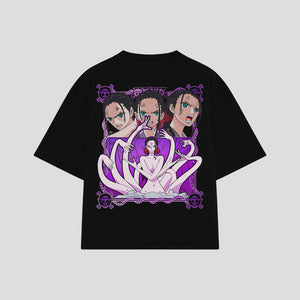 Playera streetwear premium de anime y gaming ExtraLife MX, corte boxy oversized drop shoulder heavyweight en color Deep Black y Off-White, moda urbana mexicana de culto.