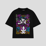 Playera streetwear premium de anime y gaming ExtraLife MX, corte boxy oversized drop shoulder heavyweight en color Deep Black y Off-White, moda urbana mexicana de culto.
