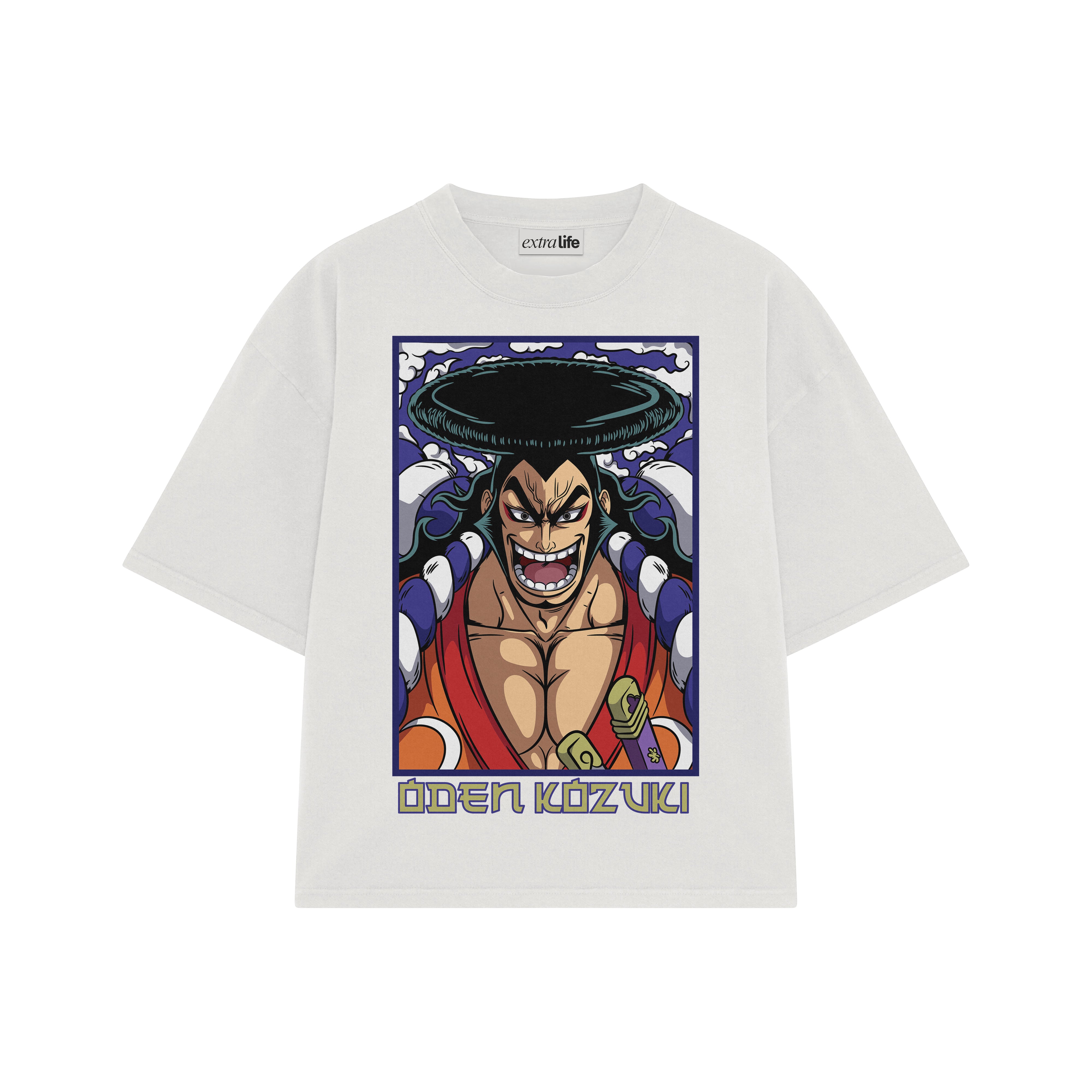 Playera streetwear premium de anime y gaming ExtraLife MX, corte boxy oversized drop shoulder heavyweight en color Deep Black y Off-White, moda urbana mexicana de culto.
